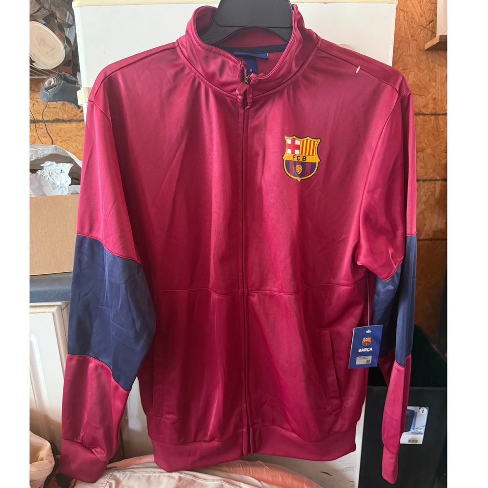 FC Barcelona FCB Mens Track Jacket Burgundy Navy Full Zip Forca Barca Size M NEW